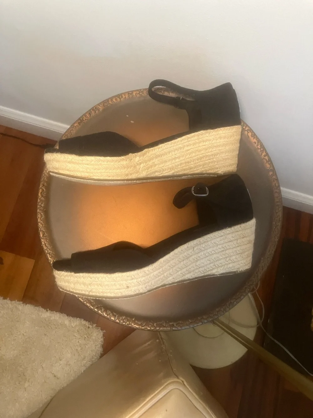 Toms Black Peep-Toe Ankle-Strap Wedge Sandals